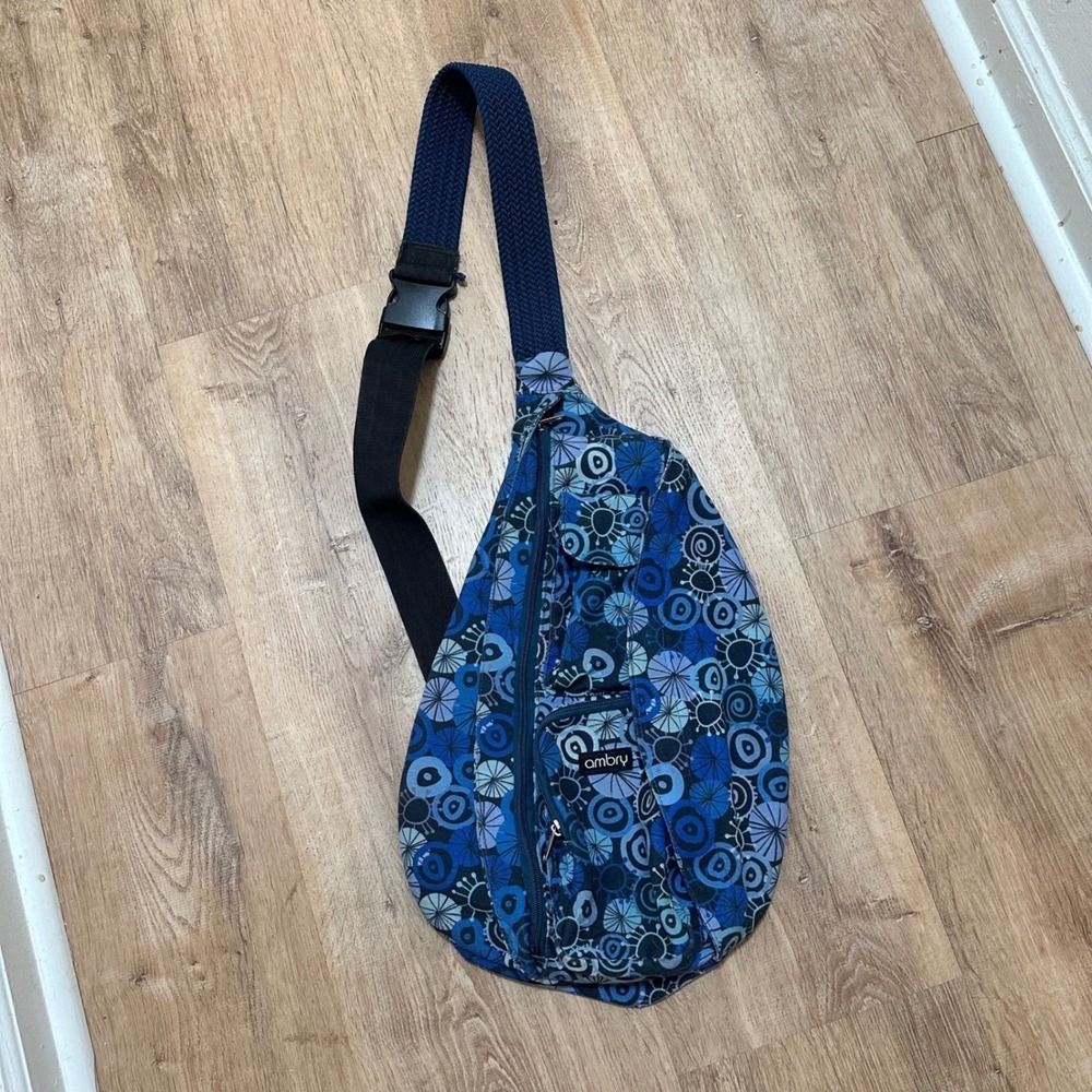 Ambry | Blue Floral Geometric Canvas Crossbody Backpack Sling Bag